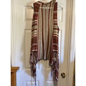 Women's Size Medium Long Sweater Vest, Southwestern Style with Fringes